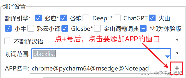 Windows-划词翻译黑名单