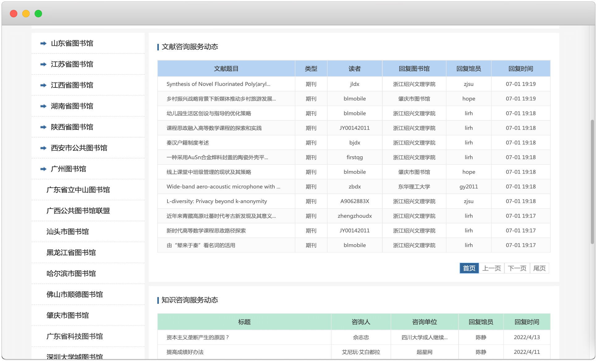 文献咨询状态